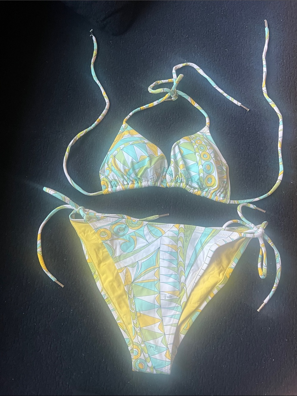 Never work! Emilio Pucci Yellow & Mint Geometric String Bikini